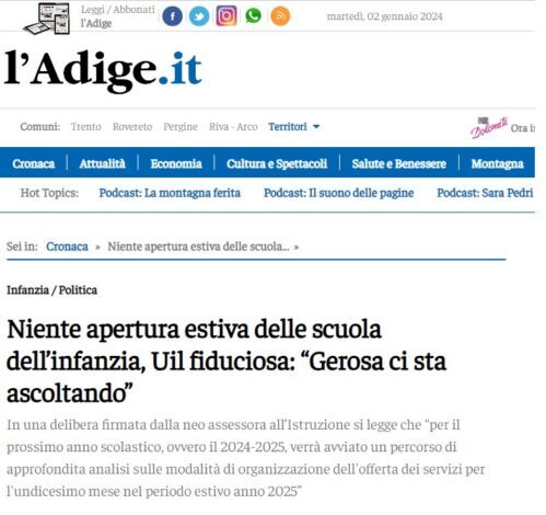 Scopri di più sull'articolo Niente apertura estiva della scuola dell’infanzia, UIL Scuola fiduciosa: “Gerosa ci sta ascoltando”